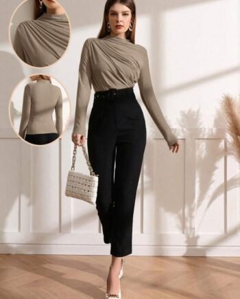 Modely Mock Neck Ruched Tee free size