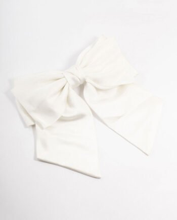 Large White Double Draped Fabric Bow Clip