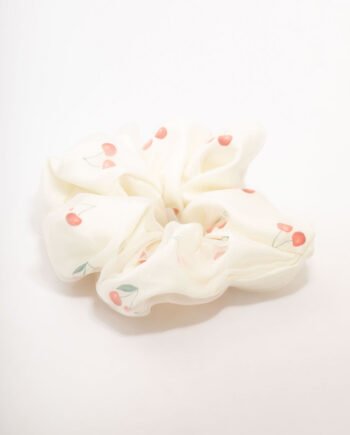 Large White Cherry Fabric Scrunchie