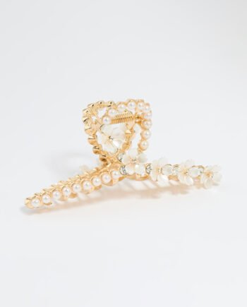 Gold Pearl Flower Twist Claw Clip