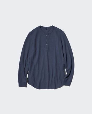 Waffle Henley Neck T-shirt | Long Sleeve