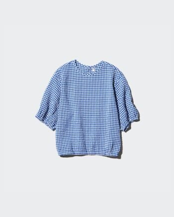 Seersucker Volume Blouse | Short Sleeve | Gingham